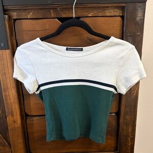 Brandy Melville White and Dark Green Crop Top
